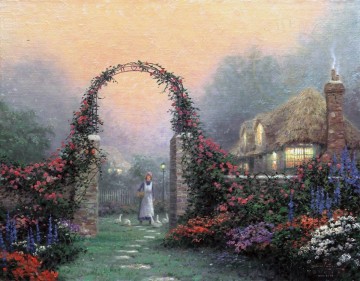 Le Rose Arbor Cottage Thomas Kinkade Peinture à l'huile